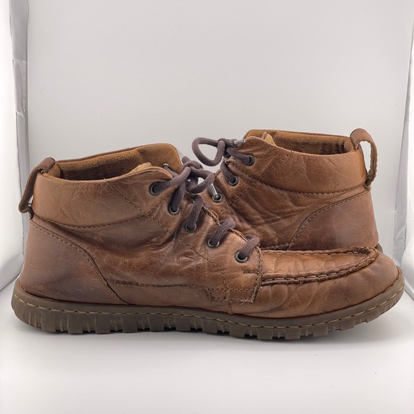 Mens Born Brown Leather Lace Up Ankle Boots Moc Toe Casual Comfortable - Picture 8 of 15